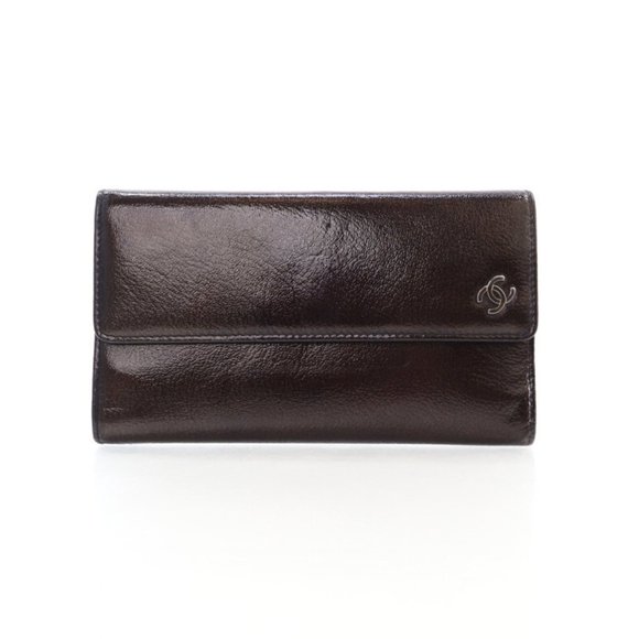 Chanel Brown Patent Trifold Flap Wallet